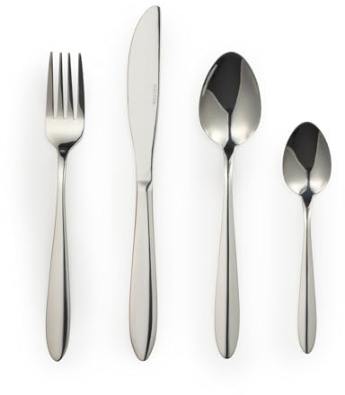 Salter Leyland Cutlery Set – 16 Piece, 18/0 Stainless Steel Dinnerware, 4 Place Settings, Mirror Polish Finish, Includes Forks, Knives, Teaspoons, Tablespoons, 15 Year Guarantee, Dishwasher Safe