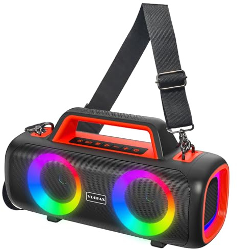 Portable Bluetooth Speaker Wireless,140W Peak Loud Sound with 2 Subwoofers and 2 Tweeters, Plus Bass Boost, IP65 Waterproof Outdoor Speaker, 24H Playtime, RGB Lights, TF/AUX/USB/Mic Input, Large Party