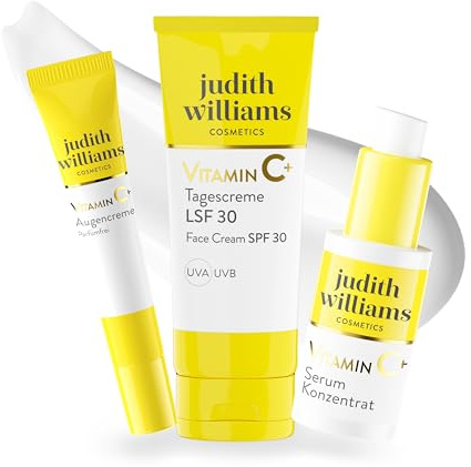 Judith Williams Cosmetics – Glow Set Vitamin C+ – veganes Glow-Pflegeset 3-teilig – Serum Konzentrat (30ml), Augencreme (15ml) & Tagescreme (60ml) für strahlende Haut, bekämpft Falten & Pigmentflecken