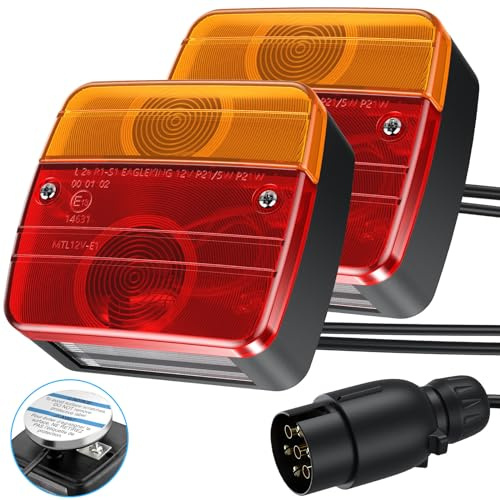 AUTOUTLET släpvagn bakljus, 12 V universellt bakljus set släpvagn 7-stiftskontakt, 7,5 m kabel & E13-certifierad, vattentät IP65, personbil lastbil bakljus belysning – magnetmontering
