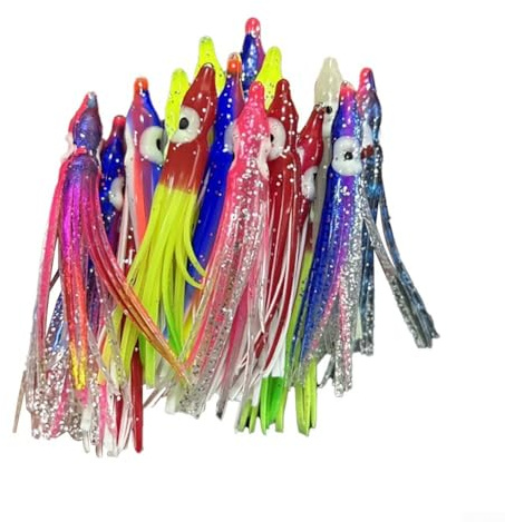 Lot de 20 appâts souples en forme de pieuvre pour la pêche, longueur 6 cm, styles aléatoires colorés pour les mers