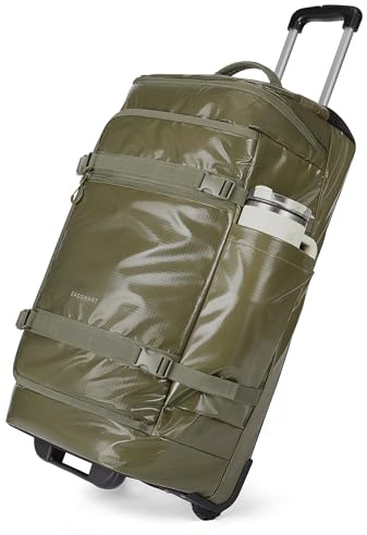 BAGSMART Rolling Duffle Bag with Wheels, Travel Duffel Luggage Bag for Men, Water Repellent Heavy Duty for Travel Camp, Olive Green, Large, 70L