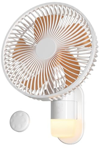 Guffawz Ventilatore da Parete 26 cm con Luce e Telecomando, Silenzioso 30 dB, Flusso d’Aria Potente 5,2 m/s, Timer, Oscillazione 90°, 4 Velocità, Inclinazione 180° per Camera, Ufficio, Camper