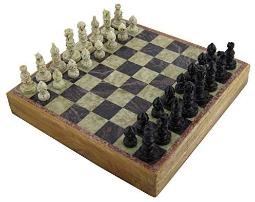RoyaltyRoute handgeschnitzt Speckstein Schachbrett und Stücke Spiel Set 20 x 20 cm