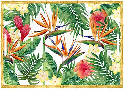 Les Jardins de la Comtesse - Grand Plateau Rectangulaire en Mélamine - Fleurs Exotiques - 50 cm – Rouge Vert - Grand Plateau de Service Collection Vaisselle Quasi-Incassable MelARTmine