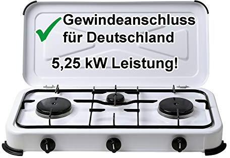 Campingkocher Gaskocher 3-flammig 50mbar Gasherd Propan-Gas-Kochplatte 2 4