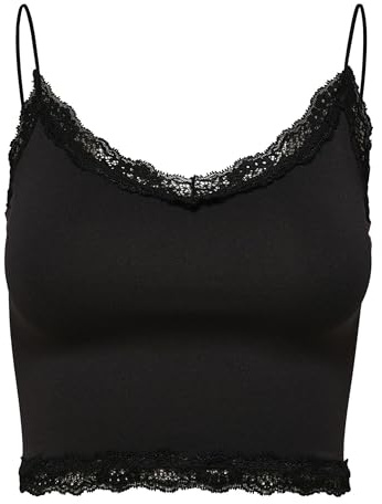 ONLY Women's Onlvicky Lace Seamless Cropped Top Noos Vest , Black,L-XL