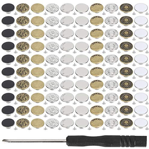 100 Stück Jeans Knopf Set, Ersatz ohne Nähen Sofort abnehmbare Hosen Abnehmbare Metall Jeans Knöpfe zum Verlängern oder Reduzieren des Taillenumfangs