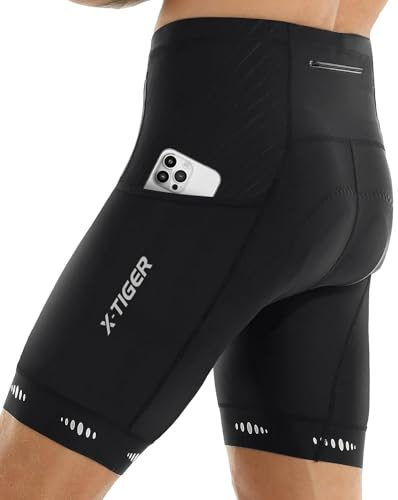 X-TIGER Men's Cycling Shorts with Back Pocket,5D Gel Padded Bike Shorts for Men,Mountain Road Biking Riding Half Pants Tights (A-P-Black, Large)