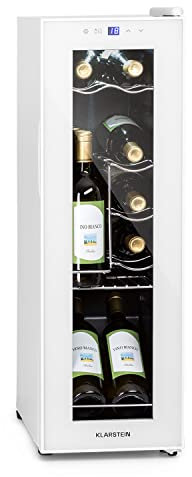 Klarstein Weinkühlschrank, 1 Zonen Getränkekühlschrank Klein, Freistehender Kleiner Weinschrank, 32L Wein-Kühlschrank mit Glastür, Indoor/Outdoor Flaschenkühlschrank, Wine Fridge 12 Flaschen
