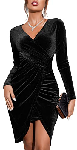 Zeagoo Dam festlig klänning långärmad elegant aftonklänning kort sammetsklänning bodycon festklänning sexig hög midja cocktailklänning