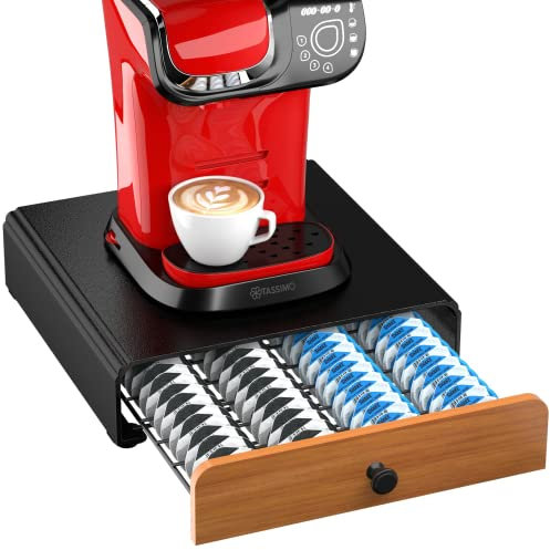 Tassimo Pods Holder,64 Capsule Metal Coffee Pod Holder,Bosch Tassimo Stand & Pod Storage Drawer, Anti-vibration Design Coffee Station Organizer- Black