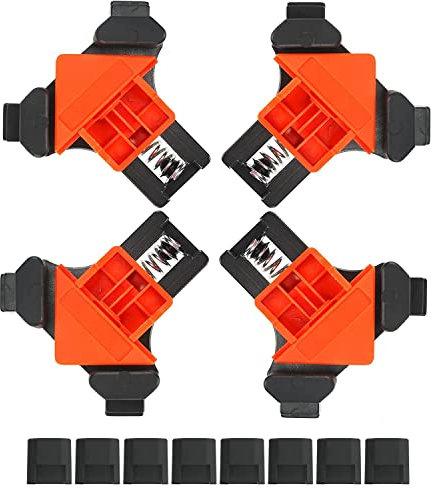 4 Pezzi Morsetti Angolari, Regolabile Morsetto Angolo Retto, Morsetti Angolari a 90 Gradi, Fissaggio Angolo Retto a 90°Morsetto, per Carpenteria, Armadi, Cassetti e Telai