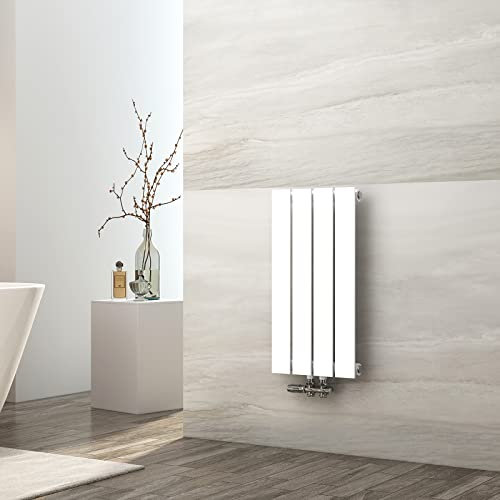 EMKE Radiateur à Eau Chaude 60x30 cm, Radiateur plat seule couche connexion centrale, Montage mural vertical design, Blanc