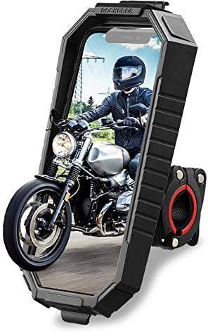 ROCKBROS Soporte Móvil para Bicicleta Moto Universal, Soporte de Manillar Impermeable Rotación 360º para 6,7” Smartphone Anti Vibración con Pantalla Táctil