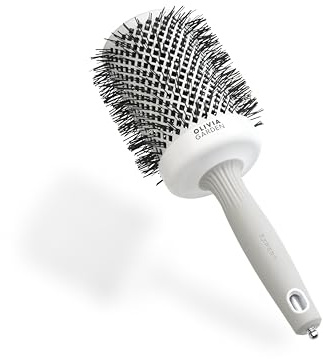 Olivia Garden Expert Blowout Shine – Vit & Grå - 65 - Rund keramisk antistatisk borste för glänsande och frissfritt föning
