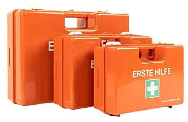 KARAT Cassetta di pronto soccorso media per aziende e casa DIN 13169:2021 riempita con supporto a parete | 1 kit di soccorso per uffici e gastro, scatola di emergenza fino a 100 dipendenti (32 x 22 x