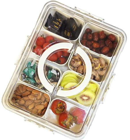 ZEENING Divided Clear Snackle Box Container, Serving Tray with Lid & Handle, Charcuterie Board Container Storage Organizer for Fruit, Candy, Veggie, Nuts & Snacks, Perfect for Party, Travel, & Picnic