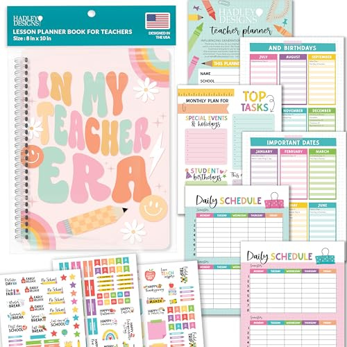 Hadley Designs Teacher Planner 2025-2026 – Lesson Planner Book for Teachers Must Haves, Undated Teacher Planners, Lesson Plan Notebook, Homeschooling Planners, Teachers Appreciation Gifts