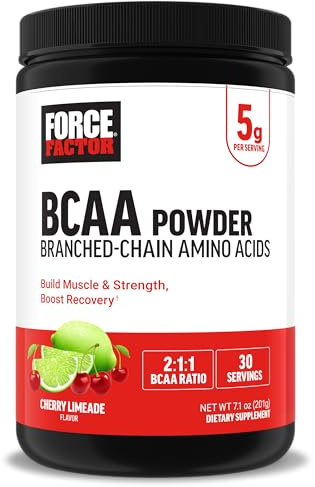 Force Factor BCAA Amino Acids Supplement 2:1:1, Delicious and Refreshing BCAA Powder to Support Muscle Recovery and Performance, No Artificial Colors or Flavors, Cherry Limeade, 30 Servings