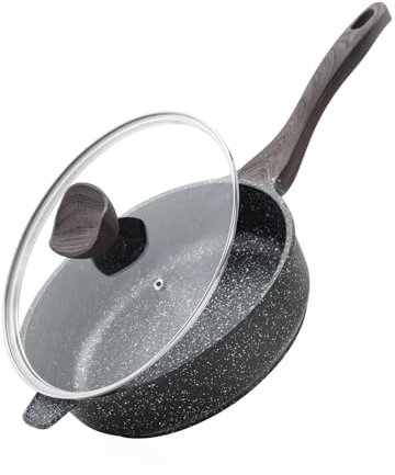 Kordisen Nonstick Deep Frying Pan with Lid, 28 cm/4.9 L Large Skillet, Granite Stone Saute Pan for Cooking, Induction Cookware, Compatible with All Stovetops, PFOA Free