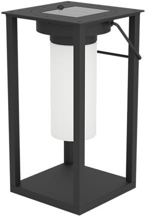 EGLO Lampada a LED da tavolo Usigni, lampada a energia solare per esterni, decorazione per balcone e patio, luce per giardino, lanterna a energia solare in plastica nera, IP44