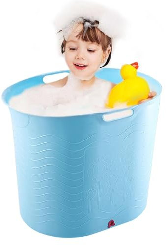 Badewanne für Kleinkinder, Badewanne für Kinder, tragbar, hochtemperaturbeständig, mit Ablaufboden, großer und tiefer Badeeimer für und Mädchen