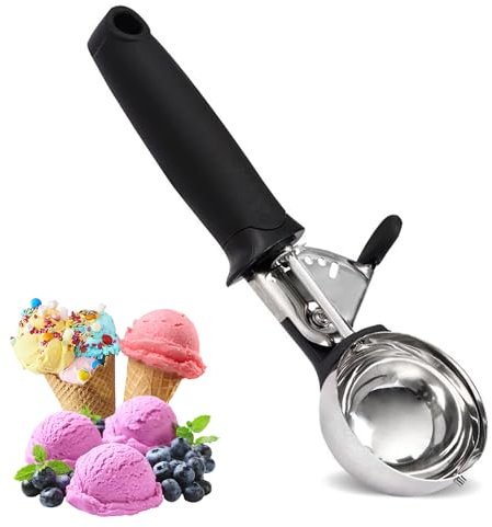 Ice Cream Scoop Stainless Steel - Easy-to-Use for Scoops, Ideal for Hard Ice Cream, Gelato, Sorbet, Comfortable Grip, Durable