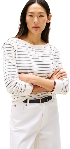 Tommy Hilfiger Jersey de Punto para Mujer, Multicolor (Ivory Silk/Dark Night Navy Fine STP), XXS
