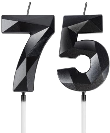 mciskin Black 75th Birthday Candles,75th Birthday Decorations for Women Men,3D Number 75 Candle for Cake,Black Candle Cake Toppers for Birthday Party Decorations Wedding Supplies