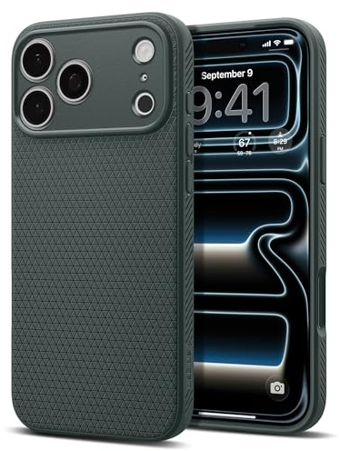 Spigen iPhone 17 Pro Hülle [rutschfest] [DURCHDACHTE Details] Liquid Air Case Slim TPU mit Truss-Design, Militärgeprüfter Schutz, Sound Tunnel Technologie Handyhülle –Abyss Green