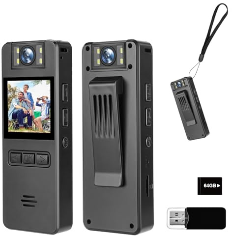 64GB Mini Body Camera, 1080P Video Camera with 180°Rotatable Lens, 120° Wide Angle, Audio Video Recording, Portable Compact Personal Camera, Civilian Personals, Police