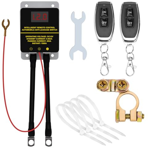Avutrel 12V 200A Car Battery Isolator Switch Remote Control Set, Auto Remote Battery Disconnect Switch with LED voltage indicator, Car Remote Car Kill Switch, For Auto RV, ATV, Boot, LKW