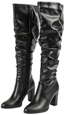 Stivali da Equitazione da Donna Numero 5 con Polpaccio Stretto - Stivali al Ginocchio a Basso Tacco e Antiscivolo per Outfit Casual, Ufficio, Festa,Nero,43 EU