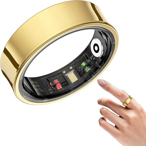 Korons Smart Ring, Anello for La Salute Con Ip68 Impermeabile, Leggero E Confortevole, Compatibile Con Android E Ios, Dispositivo Indossabile, Contapassi E Monitoraggio Della Distanza(Gold,#10)