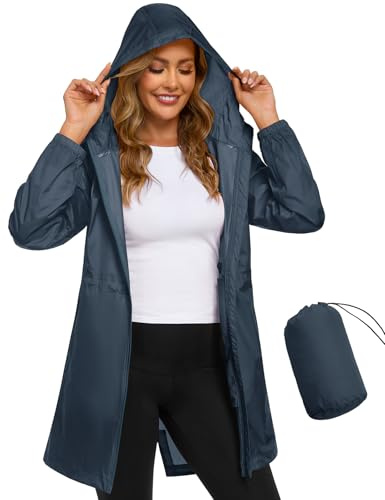 CMTOP Veste Imperméable Femme Vêtement de Pluie Légère et Pliable Poncho Pluie Coupe-vent à Capuche Manteaux Imperméables Fine Portable Trench-coat Décontracté Printemps Été
