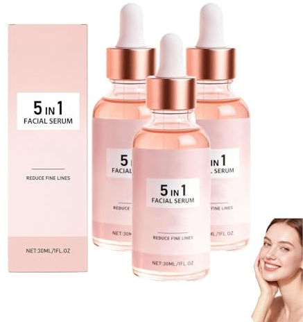 Siero viso 5 in 1 Siero alla vitamina C - Siero viso illuminante anti-età 5 in 1, nutriente e idratante, riduce le linee sottili, migliora l'elasticità della pelle e uniforma il tono (3pcs)