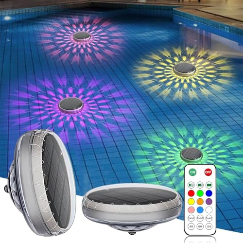 HIULLEN 2 Pezzi Luce per Piscina Solare Galleggiante, Luci Galleggianti per Vasca Idromassaggio con Telecomando, Illuminazione Galleggiante per Laghetti, IP67 Impermeabili, per Vasca da Bagno,Giardino
