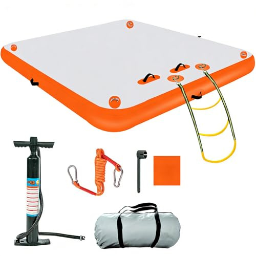 Piattaforma Galleggiante Gonfiabile, molo Gonfiabile materassino Galleggiante a Isola con scaletta di Corda per Piscina, Lago, Spiaggia, Mare, Pesca e Relax,Arancia,5.9x9.9ft