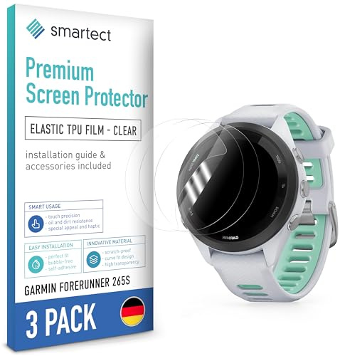 smartect TPU Skärmskydd 3 Stycken för Garmin Forerunner 265s (New) | Screen Protector Anti-Repor, Skyddsfilm Ultra-transparent, Bubbelfri, Anti-Fingeravtryck, Skalvänlig