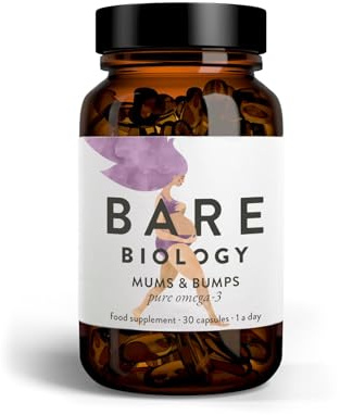 Bare Biology Mums & Bumps DHA Rich Omega 3 Capsules for Pregnancy | One capsule provides 560mg DHA to support baby's brain & eye development. IFOS Certified for purity. 1 month supply.