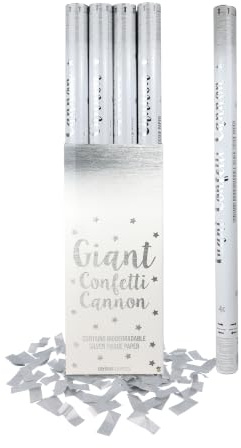 Henbrandt 1 x Giant Silver Confetti Cannon Shooter, 80 cm | Biodegradable Silver Tissue Paper, Twist-to-Fire, Indoor and Outdoor Use