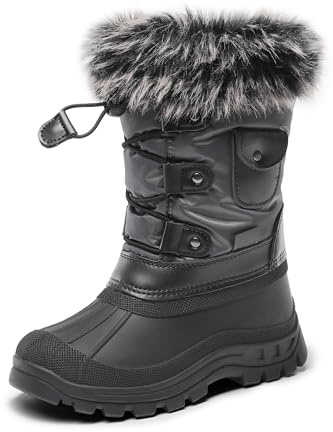 DREAM PAIRS Kids Botas de Nieve Invierno Ninos con Forro Calido Zapatos de Senderismo con Cordones Impermeables Acolchados Pesados KSNOW | Forro de piel sintética cálida para exteriores, suela antideslizante, fácil de llevar, resistente al viento