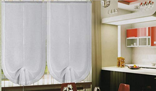 Coppia Tende a Pacchetto Tendine Regolabili per Finestra a Vetro Misura 45x150-60x150-90x150 cm-Colore Bianco (B - bxh 60x150 cm)