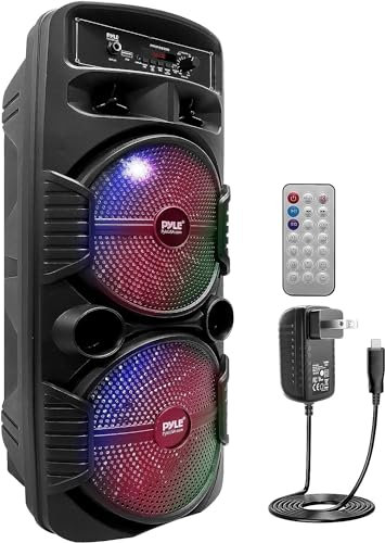 Pyle Bluetooth Lautsprecher - PA Anlage, Karaoke Maschine, Musikbox Groß, Partybox, Dual 8” Subwoofer, Tragbare Musikboxen 600W mit wiederaufladbaren Akku & Party Lichtern, USB/3.5mm AUX/Mic, FM Radio
