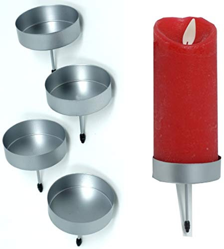 CBK-MS Kerzenhalter 4 Stück Silber ohne Dorn für LED Kerzen bis Ø 5 cm Kerzenpick für Kränze Gestecke Adventskranz Weihnachtsdeko