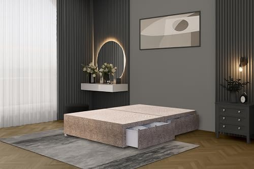 Bed Centre Flexby Divan Bed Base Only with 2 Drawers (Same Side), No Headboard - Available in 3FT, 4FT, 5FT & 6FT (6FT Super King, Tweed Coffee Fabric)
