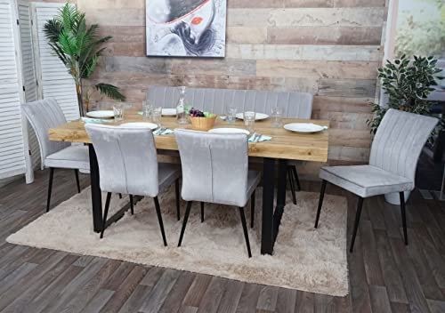 Esszimmer-Set HWC-K16, 4er-Set Stuhl+Sitzbank Esszimmergruppe Sitzgruppe Esszimmergarnitur, Samt Metall - hellgrau