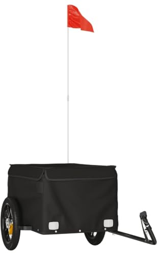 vidaXL Black Bike Trailer-Bicycle Cart, Heavy-duty Iron, Wagon for Luggage, Goods, Tool Transportation, Includes Safety Flag.