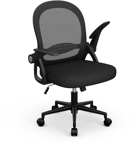 naspaluro Bürostuhl, Ergonomischer Schreibtischstuhl mit Atmungsaktiv Netzbespannung, Hochklappbare Armlehnen, Höhenverstellbarer, Computerstuhl, Leichter Stuhl, 360° Drehstuhl, Schwarz